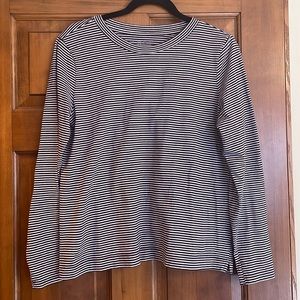 LOFT maroon and white striped crew neck long sleeve